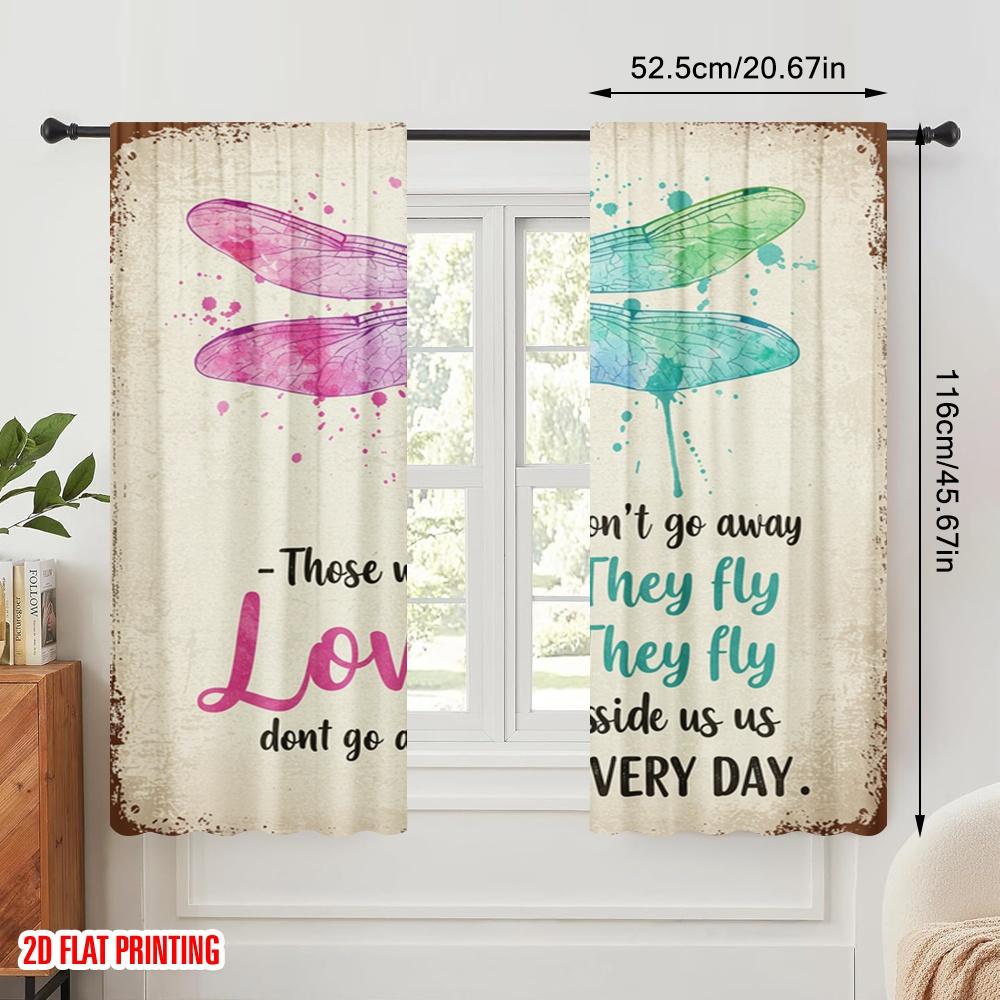 2pcs 2D flat printing Curtain Dragonfly Love Fly Beside Us 100% Polyester Without Electricity Festive Wall Decor for Yard &