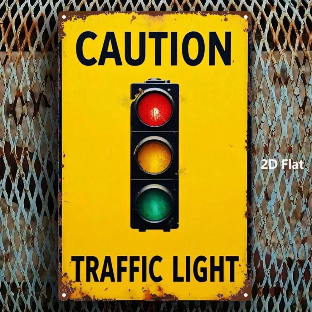 Vintage Metal Sign Traffic Light Garage Wall Decor 30x20cm