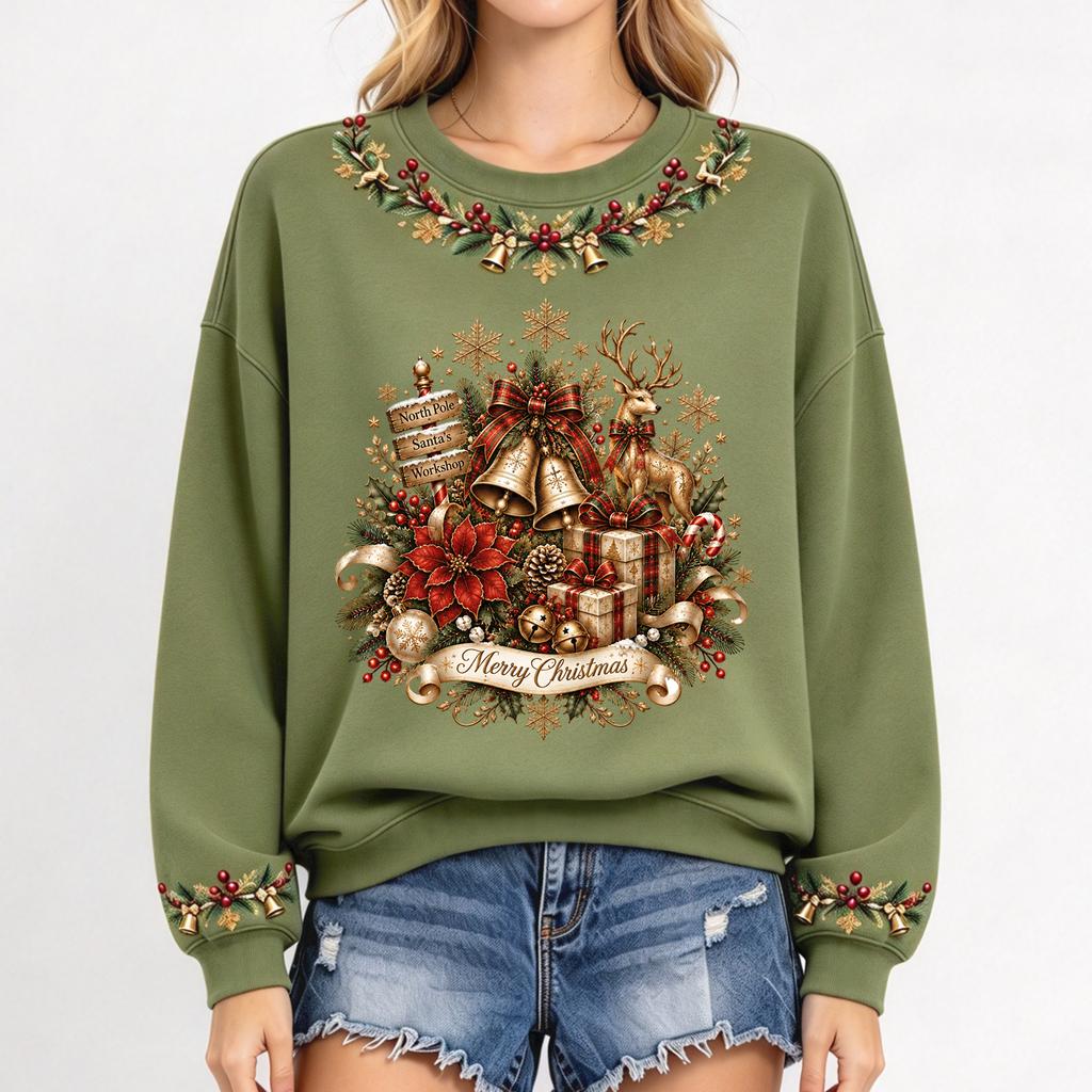 Women's Christmas Print Long Sleeve Top Casual Fall Winter Blouse for Holiday and Everyday Wear