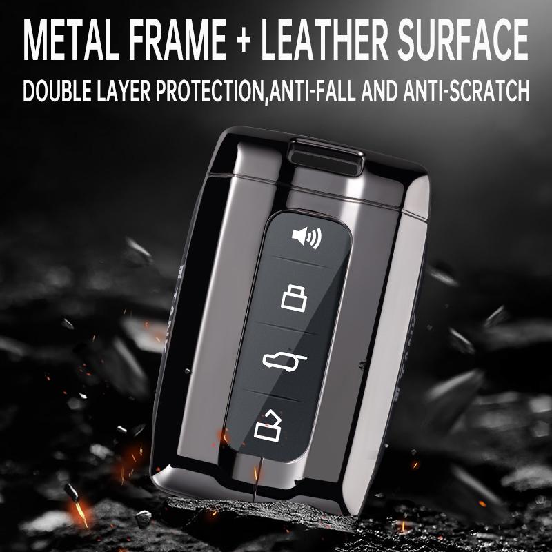 Auto Zinc Alloy Genuine Leather Key Fob Cover Mount Case Fit For Wey Tank 300 Tank 500 Auto Key Fob Protective Housing Interior Accessories Auto