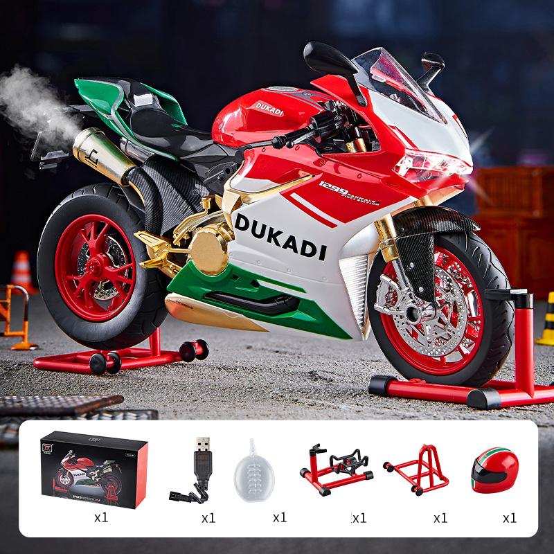 1/9 Ducati 1199 Panigale Alloy Sports Motorcycle Model Diecast Track Racing Motorcycle Model with Spray Sound Light Kids Toys