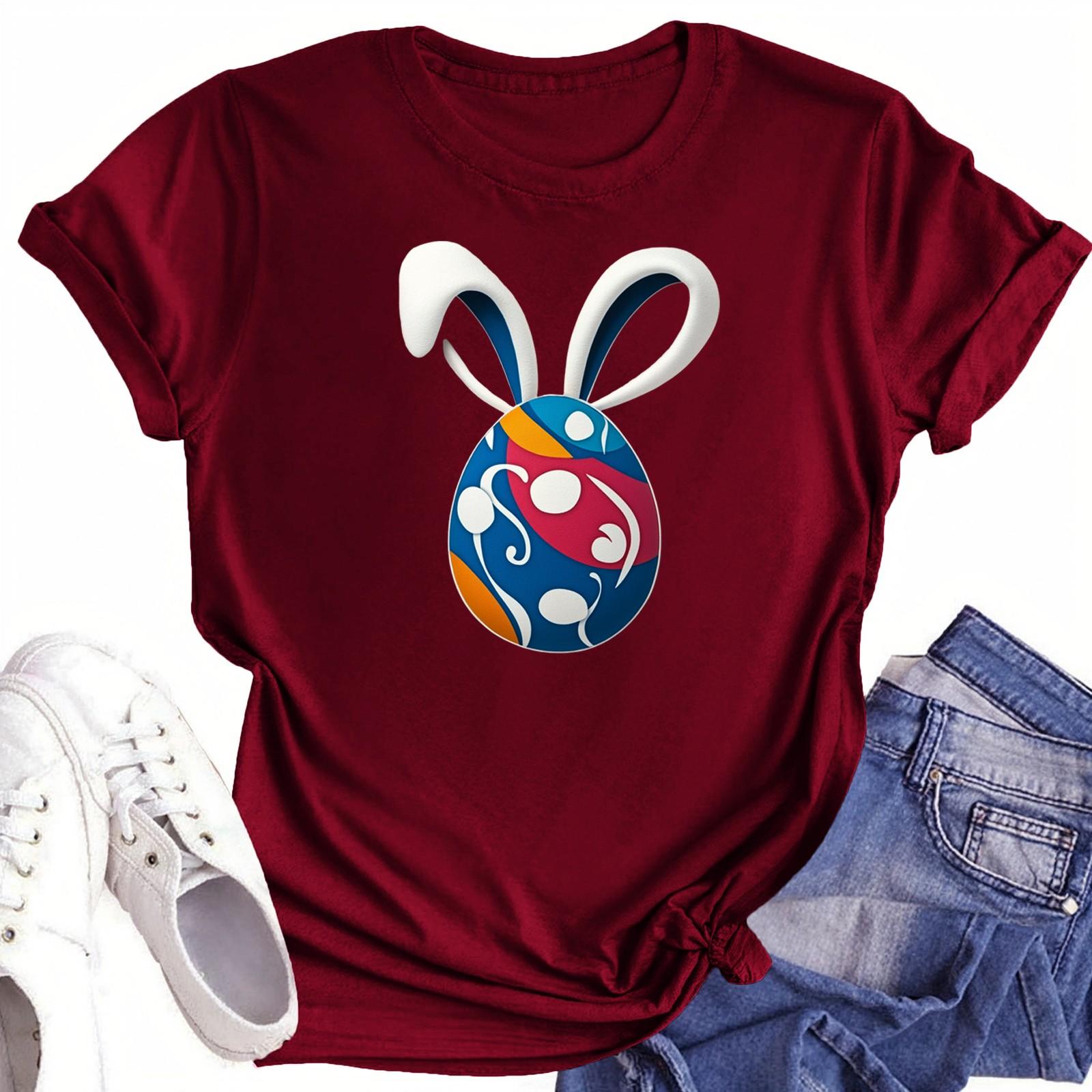 

Женская повседневная футболка с круглым вырезом и короткими рукавами с принтом S винный