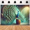 Peacock Theme Background Happy Birthday Flower Castle Waterfall Party Decor Backdrop Photography Studio Supplies Props Banner