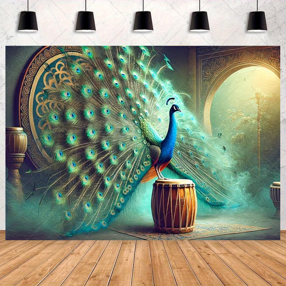Peacock Theme Background Happy Birthday Flower Castle Waterfall Party Decor Backdrop Photography Studio Supplies Props Banner
