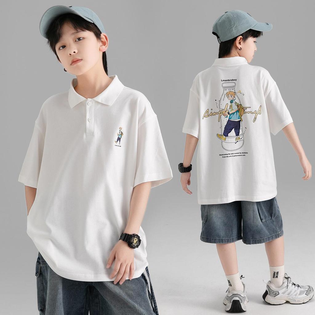 Boys' Korean Style Summer Polo T-shirt - Casual, Trendy, Loose Fit