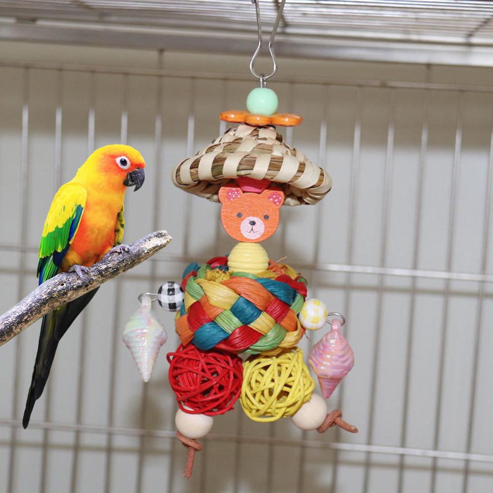 Bird Chewing Toys Parrot Shredder Toy Relieve Boredom Colorful Hanging Scarecrow Parrot Cage Foraging Toy