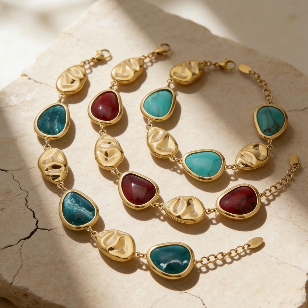 Multi-color Resin Beads Chain Bracelet In Stainless Steel 18K Gold Plated Bracelets Imitation Zircon Bracelet for Women