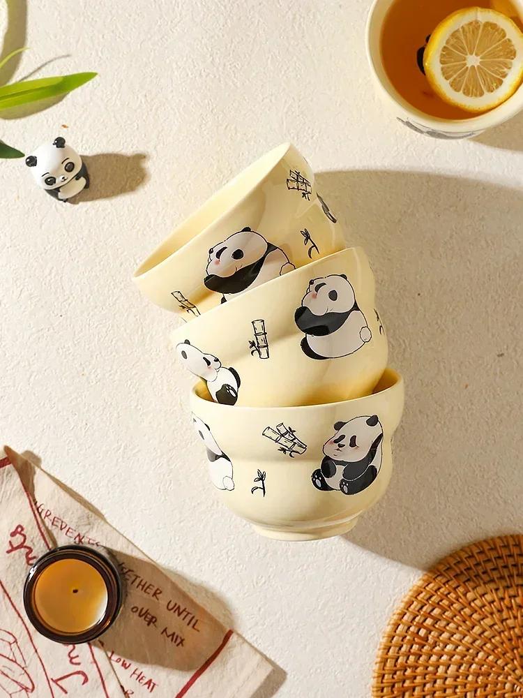 Children Panda Ceramics Tableware Salad Bowl A Rice Bowl Dinner Breakfast Plate Milk Cup Mug Lovely Cartoon Kitchen Porcelain