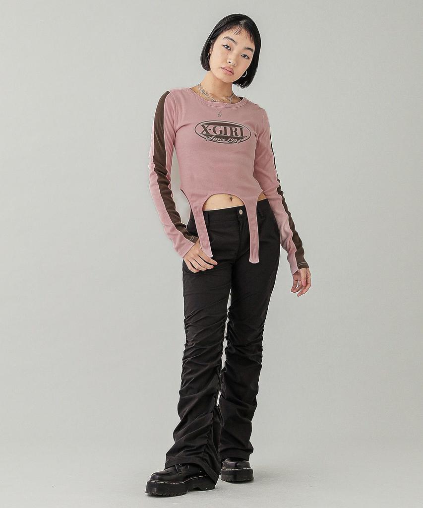 X-girl Oval Logo Garter Long Sleeve Top, L/S, 105251011023, Pink, Medium