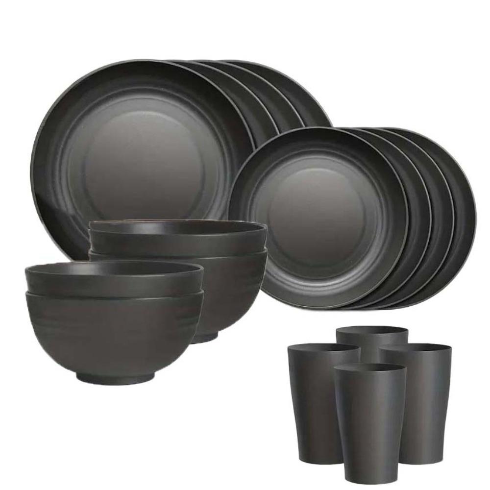 16pcs/Set Wheat Straw Tableware Set Thickened Set of Dishes Utensils Set  for Family Gatherings