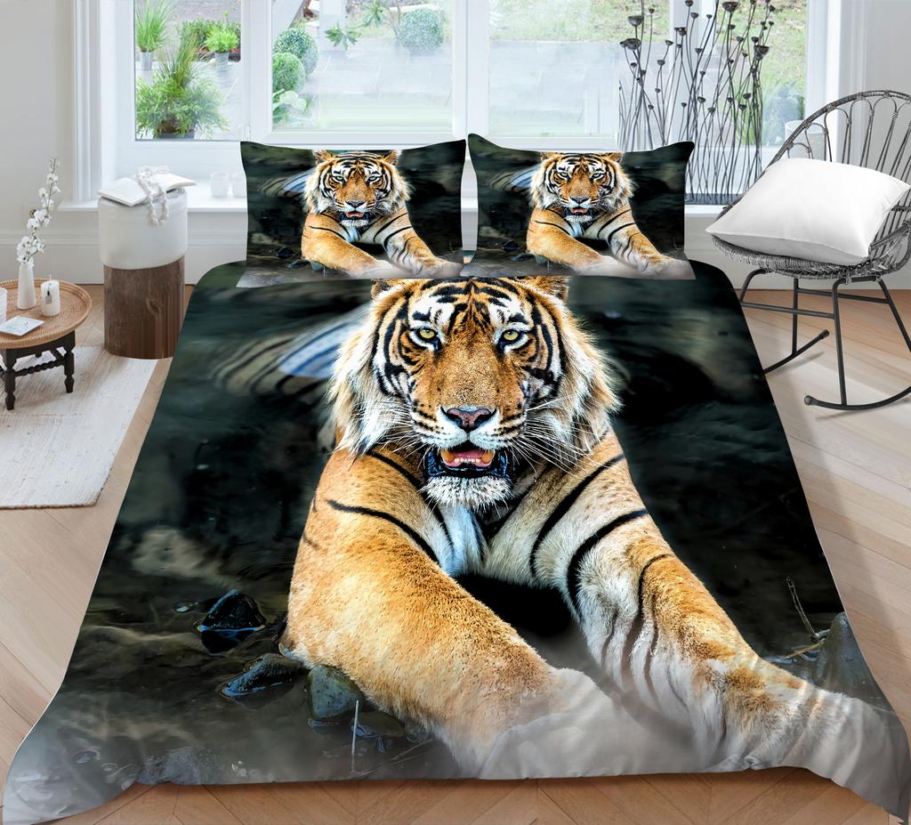 3D Tiger Pattern Quilt Cover Home Bedding Set AU Full Size Single/Double Home Decoration