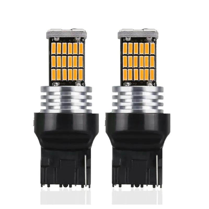 2 Pieces W21W T20 WY21W 7440 9V-18V Canbus Amber Car 45SMD LED Turn Signal Light Bulbs Taillight Brake Stop Lamp