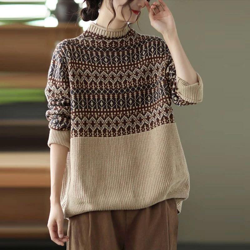 Suéter para Mujer Jersey Grueso Cálido de Punto Cuello Medio Alto Suéter de Manga Larga Jersey Oversize Tops