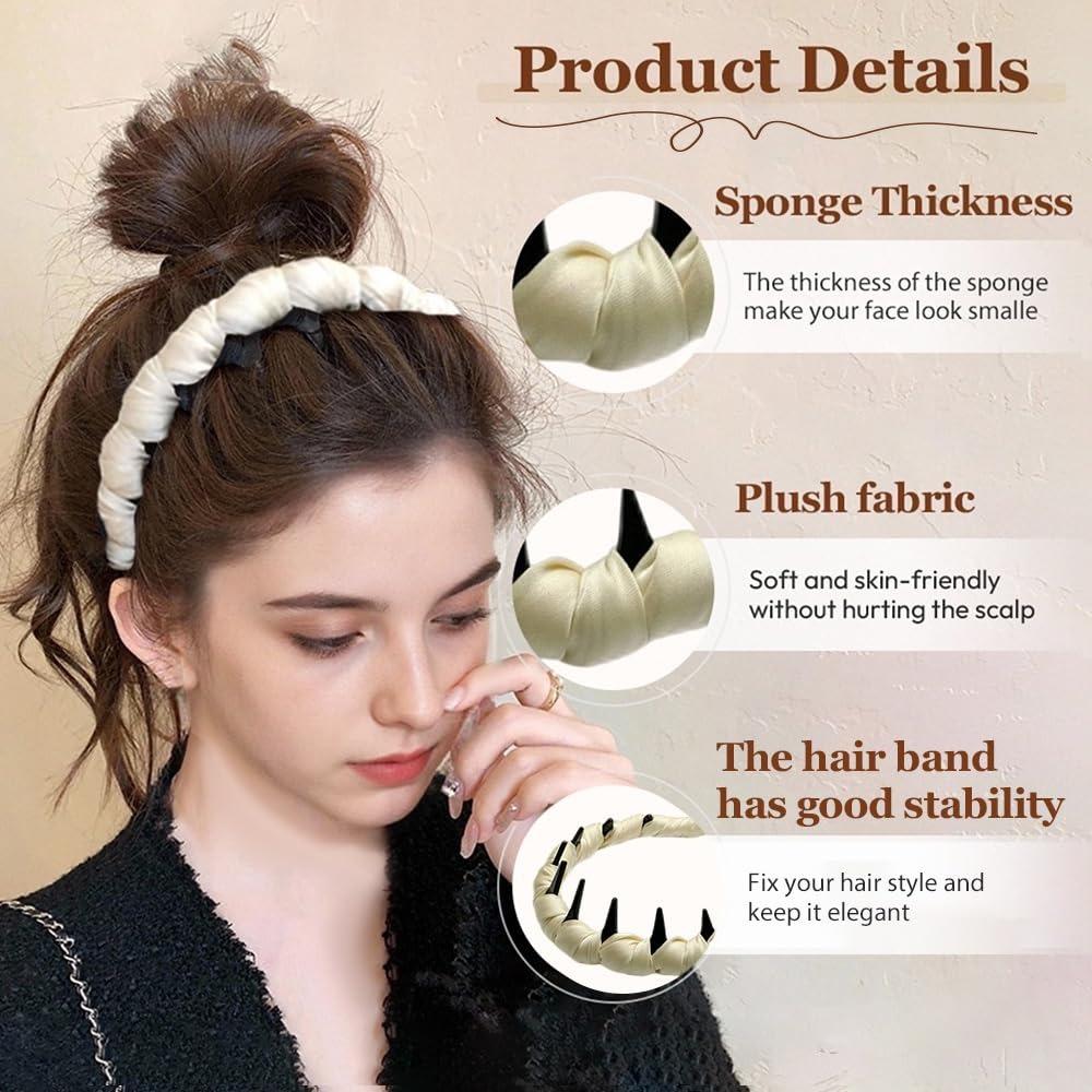 Retro high skull pearl headband, satin retro high skull artificial pearl teeth headband, high crown wavy headband