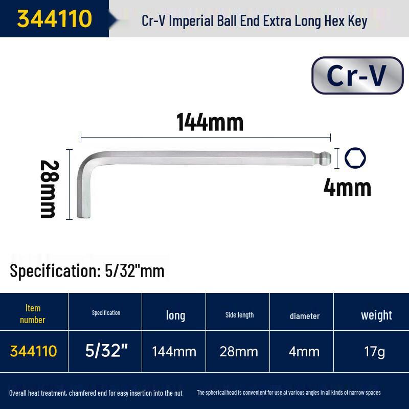 Great Wall Precision Cr-V Steel Ball End Extra Long Hex Key