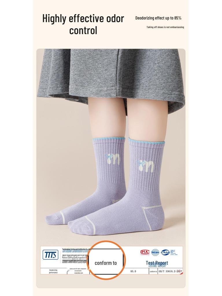 2025 New Anti-Odor Boneless Cotton Mid-Calf Socks for Baby Girls - Cute Autumn Design