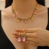 Colorful Zircon Flower Water Drop Charm Necklace Jewelry Sets for Women Elegant Earrings High-End Bestie Gift Accessories