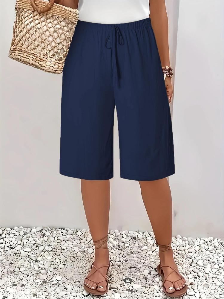 Solid Color Casual Mid Length Womens Five Point Pants