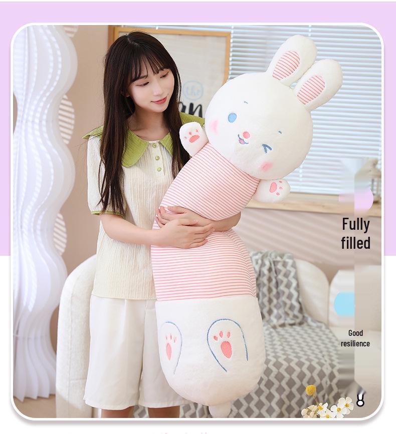 Adorable Rabbit Hugging Pillow for Girls - Long Striped Comfort Cushion for Bedtime Snuggles and Cuddles