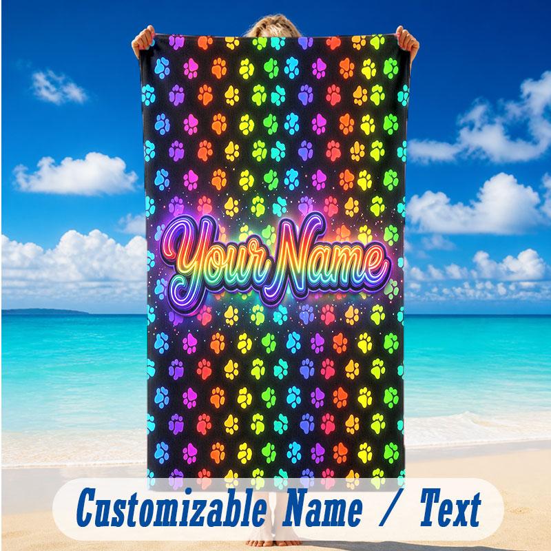 Dog Theme Beach Towel Personalized Custom Name & Text Soft Quick Dry Beach Towel for Swimming Travel