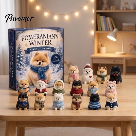 Giochi Festivi Interattivi 2026 Calendario dell'Avvento di Natale per Cani, Set di Ornamenti Acrilici a 24 Giorni con Figure di Cuccioli, Decorazione Piatta 2D da Appendere all'Albero