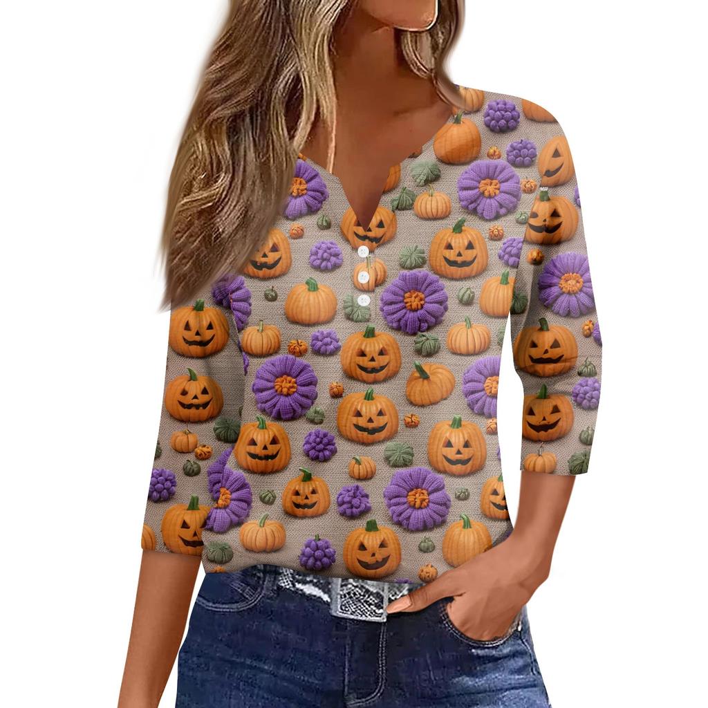 Women's Casual Fashion Sexy Comfortable V-Neck Halloween Seven Sleeve Top