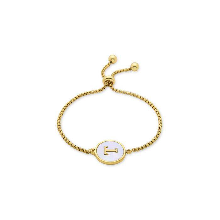 Bracelet - LUXENTER - Alphabet T - Nacre Blanche - Finition or Jaune 18K - Ajustable