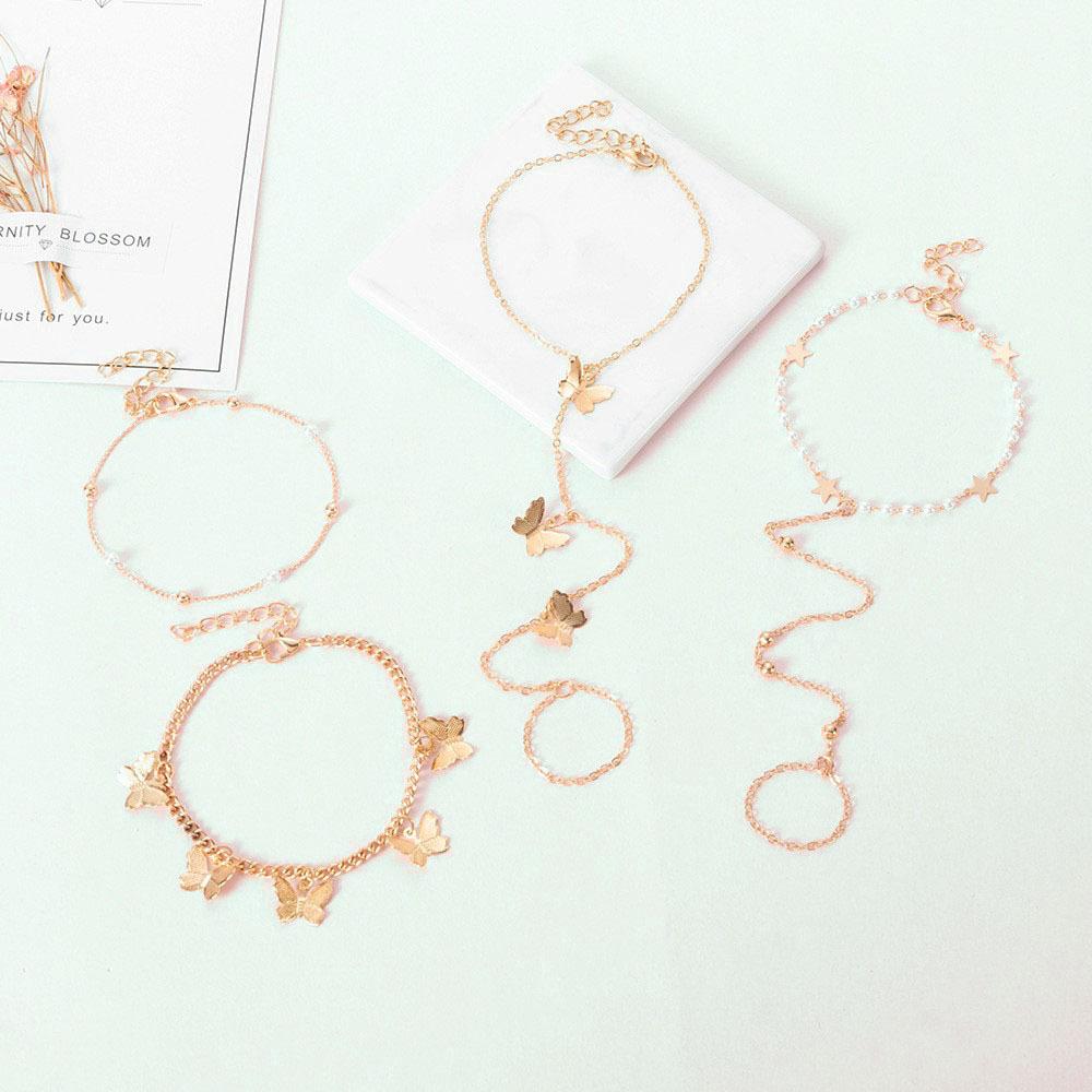 Bohemian Creative Fashion Anklet, Ethnic Style Women's Butterfly Pearl Foot Decoration