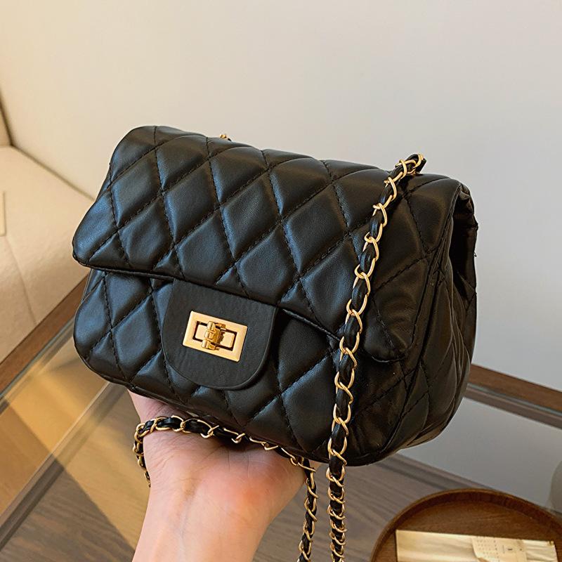 2024 Spring Women's Argyle Chain Crossbody Bag - High-End Fashion with Little Golden Ball Accent