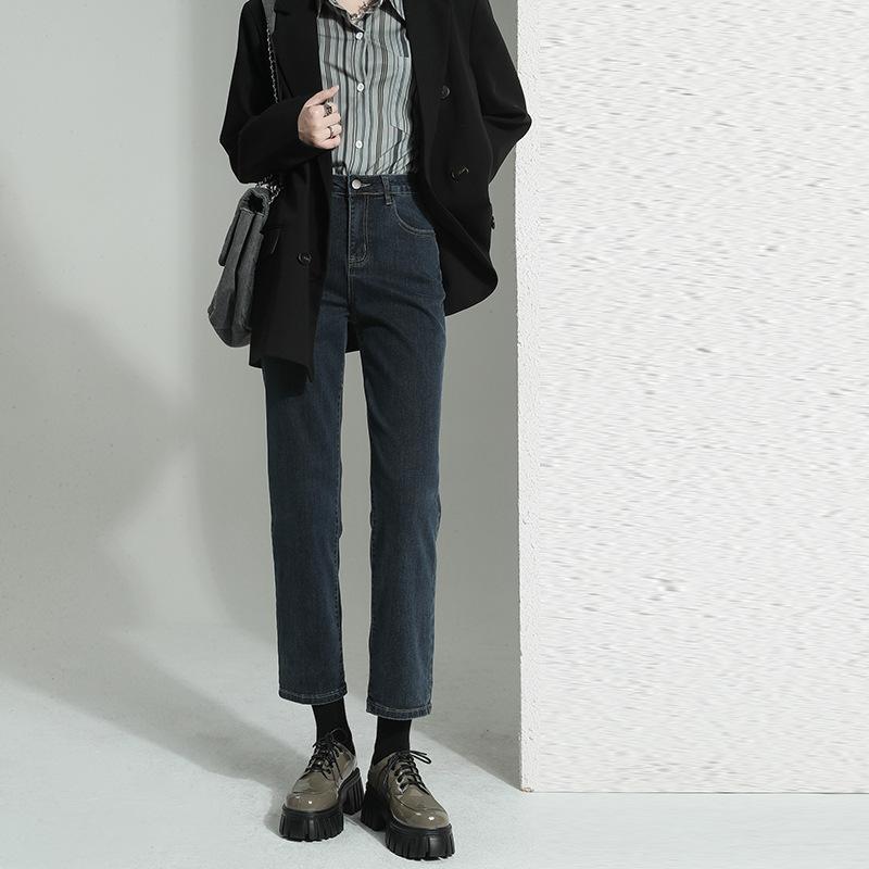 Φθινοπωρινό Γυναικείο Ψηλόμεσο Slim Straight Jeans Plus Size