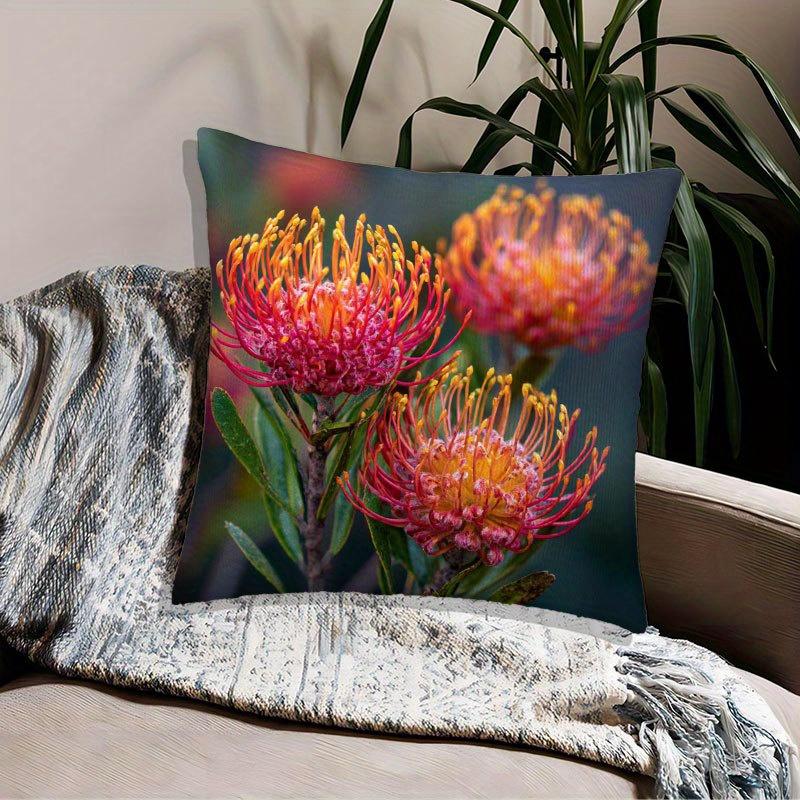 Vibrant Pincushion Protea Flower Pillowcase, Natural Botanical Cushion Cover, Home Decor for Sofa Pillow insert not included