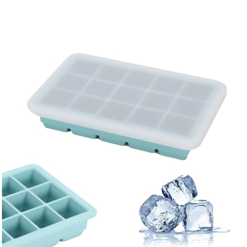 MEGVOYA Silicone Ice Cube Tray with Lid, Freezer Storage, 3.5cm Square Ice Maker, Household Use, 15 Holes, Silicone Ice Maker, Ice Cube Case, Easy Ice