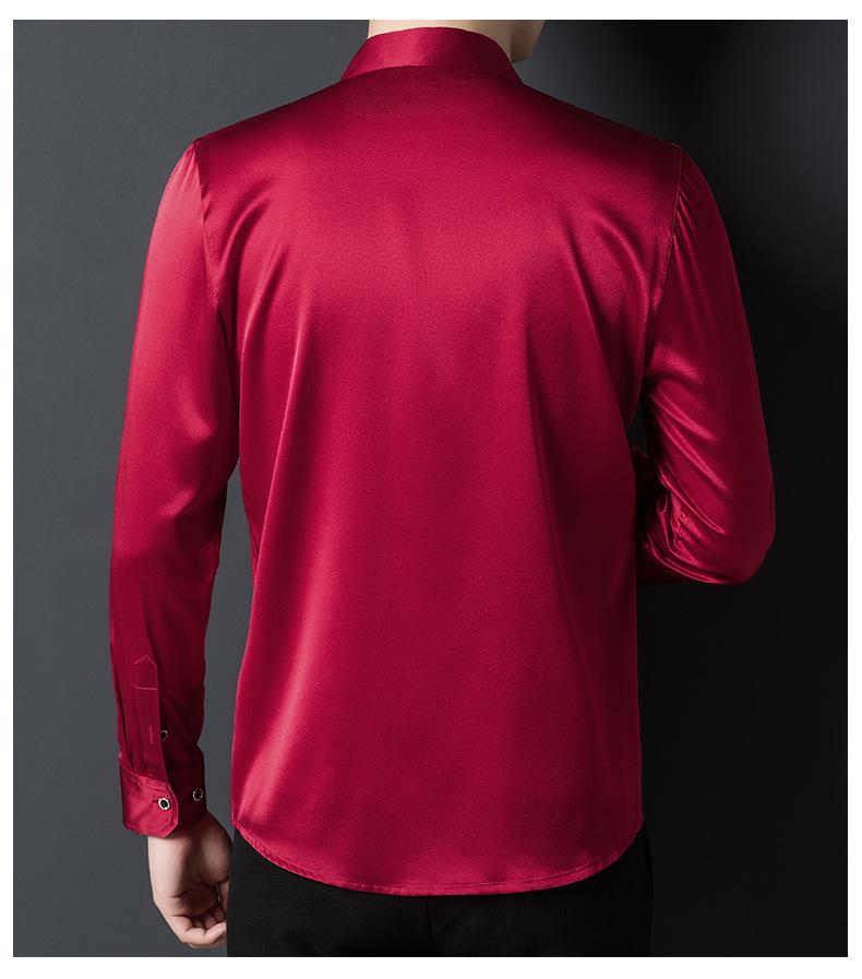 Premium Mulberry Silk Long-Sleeve Men's Shirt - Non-Iron, Solid Color, Business Casual for Autumn and Spring