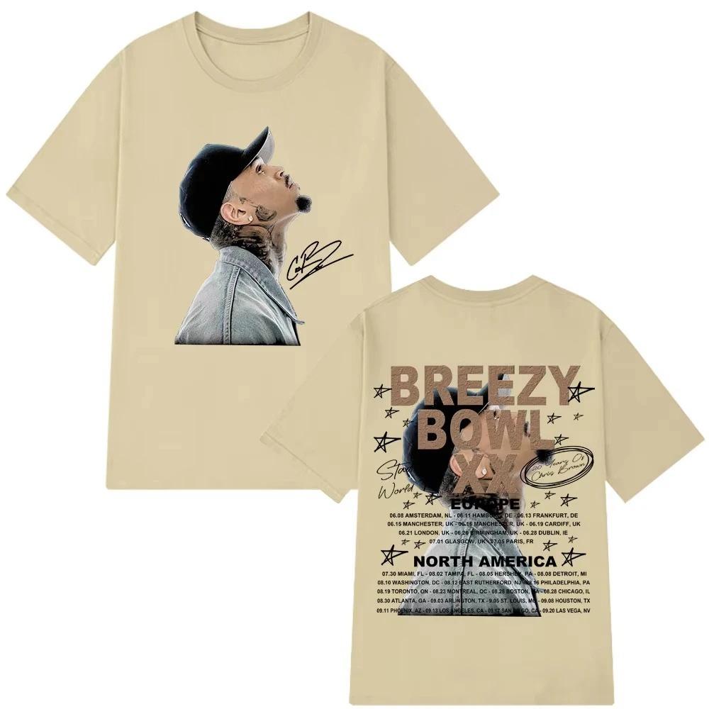 2026 T-shirt Unisex Women Fashion Hip Hop T Shirt Rapper Chris Brown Breezy Bowl XX Tour Cotton Casual Oversized Tshirts Streetwear