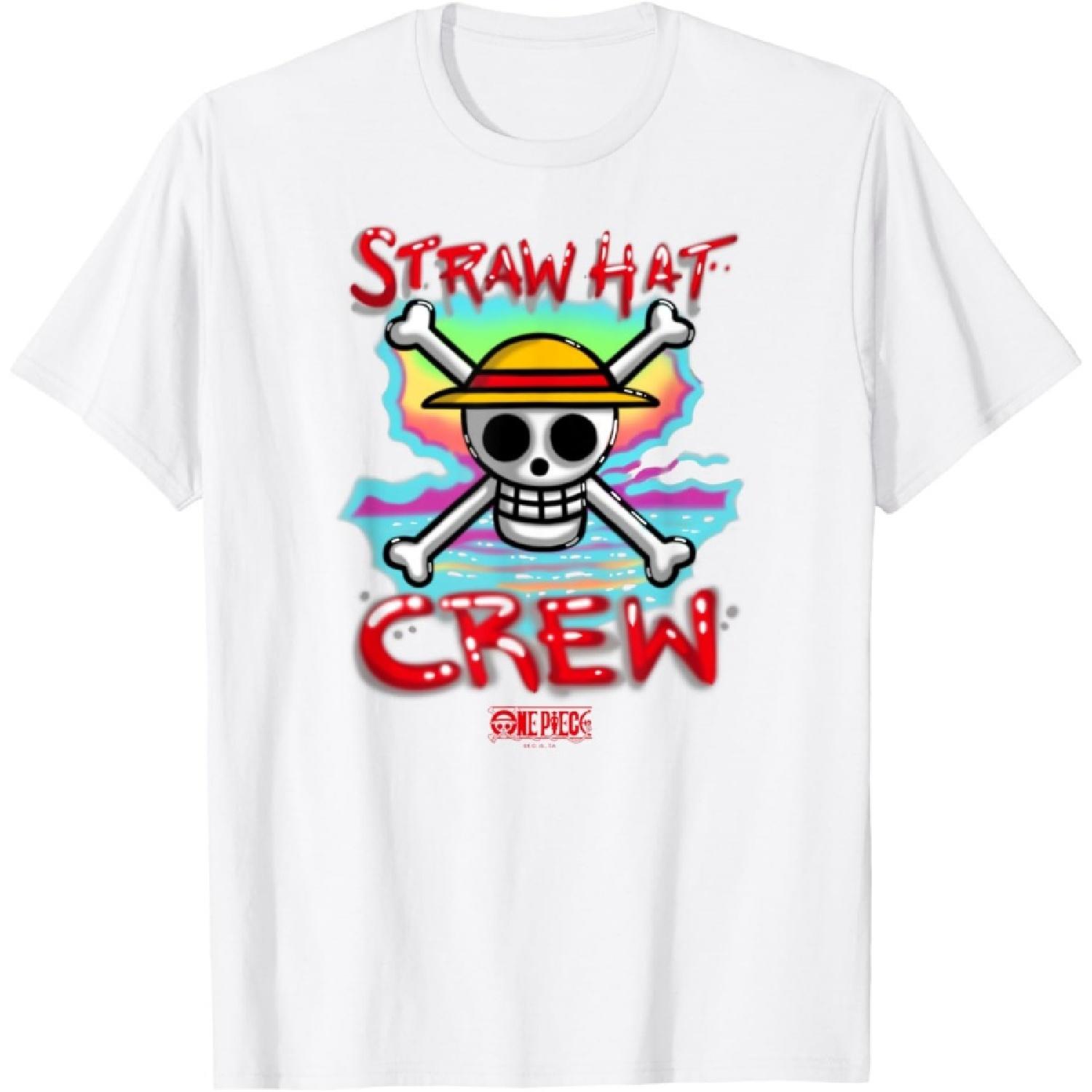 One Piece Anime Airbrush Style Straw Hat Crew T-Shirt S