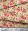 Soimoi Japan Crepe Satin Stoff Sjekk, Blader & Rose Blomstertrykk Sy Stoff meter 42 tommer
