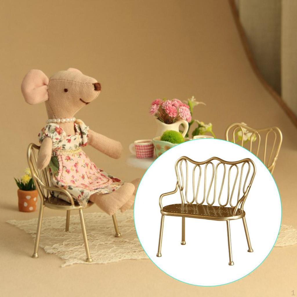 Dollhouse Double Miniature Chair ,Iron Art Children Furniture Doll House Furniture,