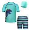 European & American Boys' Dinosaur Print Quick-Dry Sun Protection Swimsuit Set (Swim Shorts + Two Tops)