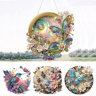 Pendentif Suspendu Peinture Diamant Colibri Forme Spéciale Double Face Décor Peinture Diamant Papillon pour Décor de Jardin Fenêtre