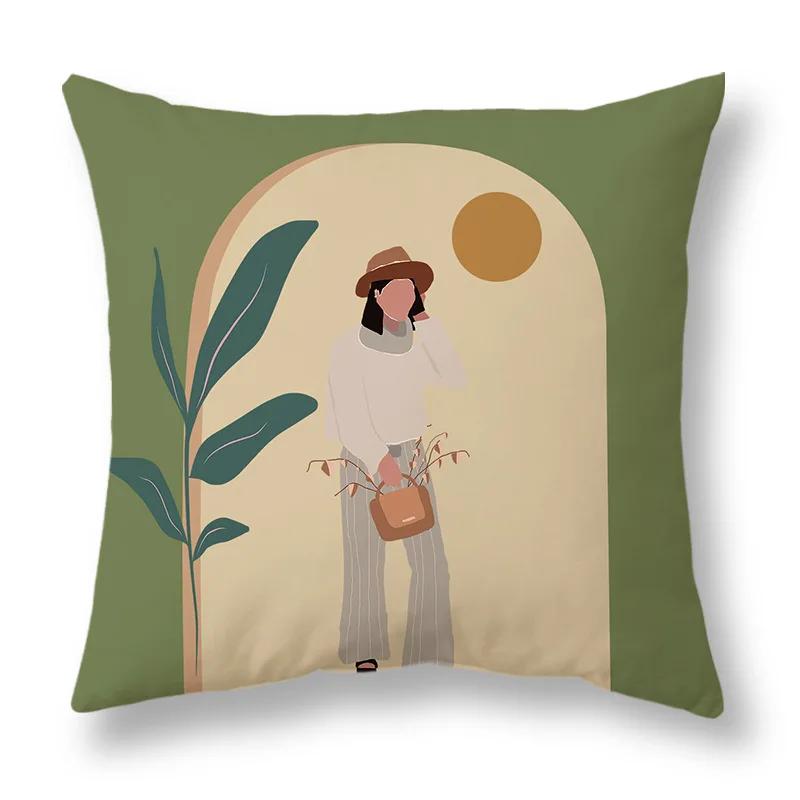 45x45cm Nordic Green Leaf abstract geometric embrace pillowcase Comfortable sofa Office Seat cushion cover Home decor Pillowcase