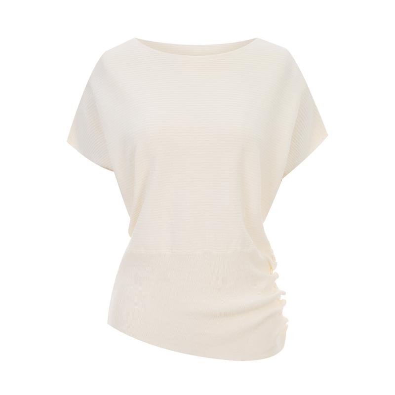 TVIEW Pintuck Shirring Ribbed Dolman Knit_V6B-Ckn003