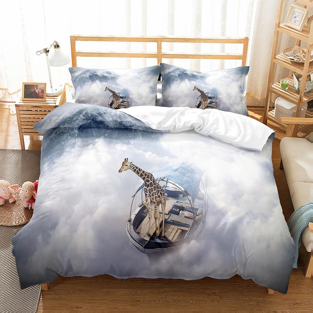 Farbenfrohe Giraffe Bettbezug-Set Niedliches Wildtiermuster Polyester Bettdeckenbezug Einzel-Doppelgröße für Kinder Bettwäsche-Set