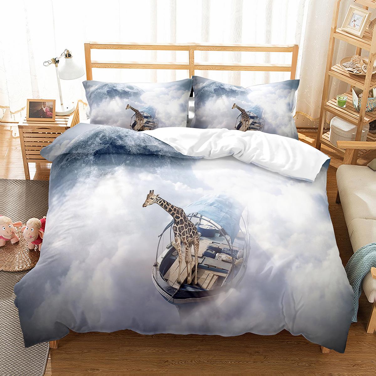 

Colourful Giraffe Duvet Cover Set Cute Wild Animals Pattern Polyester Comforter Cover Single Double Size for Kids Bedding Set EU single(135x200cm)