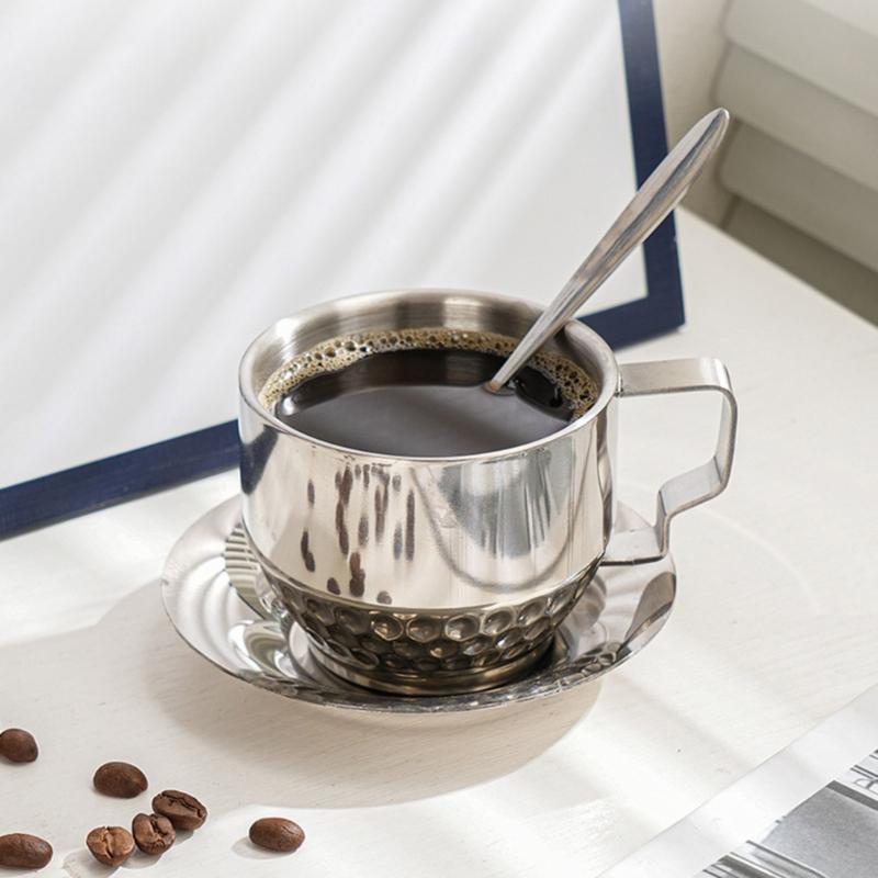 Stainless Steels Insulated Coffee Cups with Spoon and Saucer Double Walled Coffee Mugs Drinking Cups Drinkware Enduring