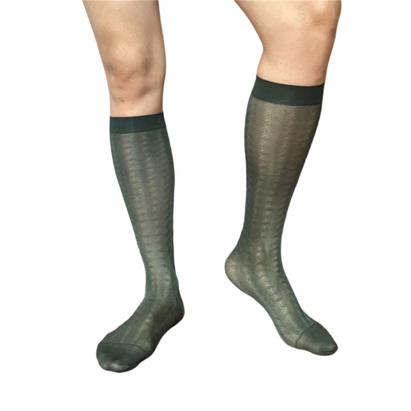 Men Thin Business Dress Socks Stretchy Nylon Sheer Knee Highs Dress Socks Over the Calf Dress Socks Sheer Casual Socks