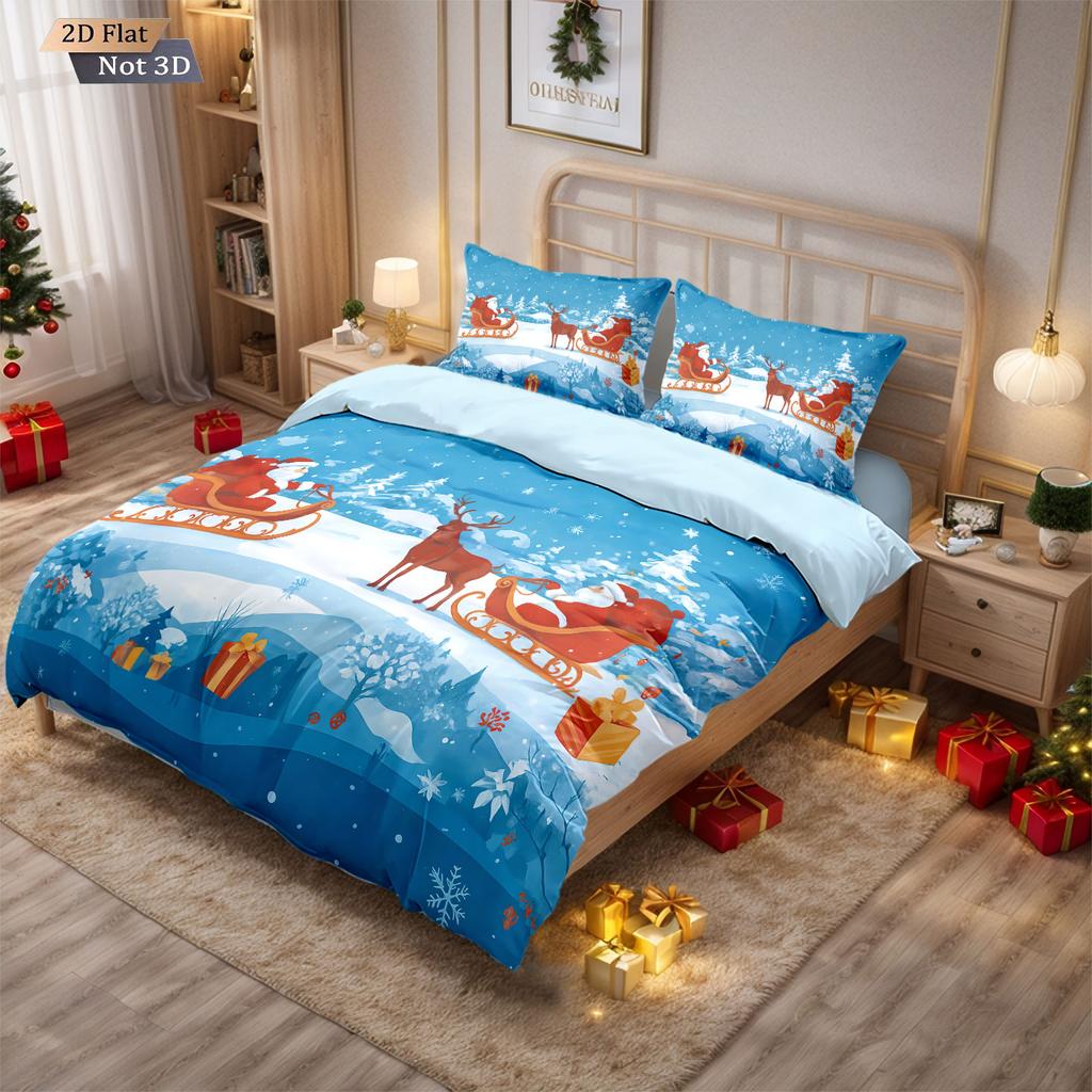 3-teiliges chiploses Bettwäscheset mit Weihnachtsmann-Aufdruck, bequem, mehrere Größen, für Schlafzimmer und Wohnheim, maschinenwaschbar