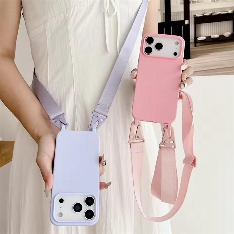 Crossbody Necklace Strap Lanyard Matte Silicone Case For iPhone 17 16 15 14 Pro Max 11 12 13 XR X XS 8 Plus SE Shockproof Cover