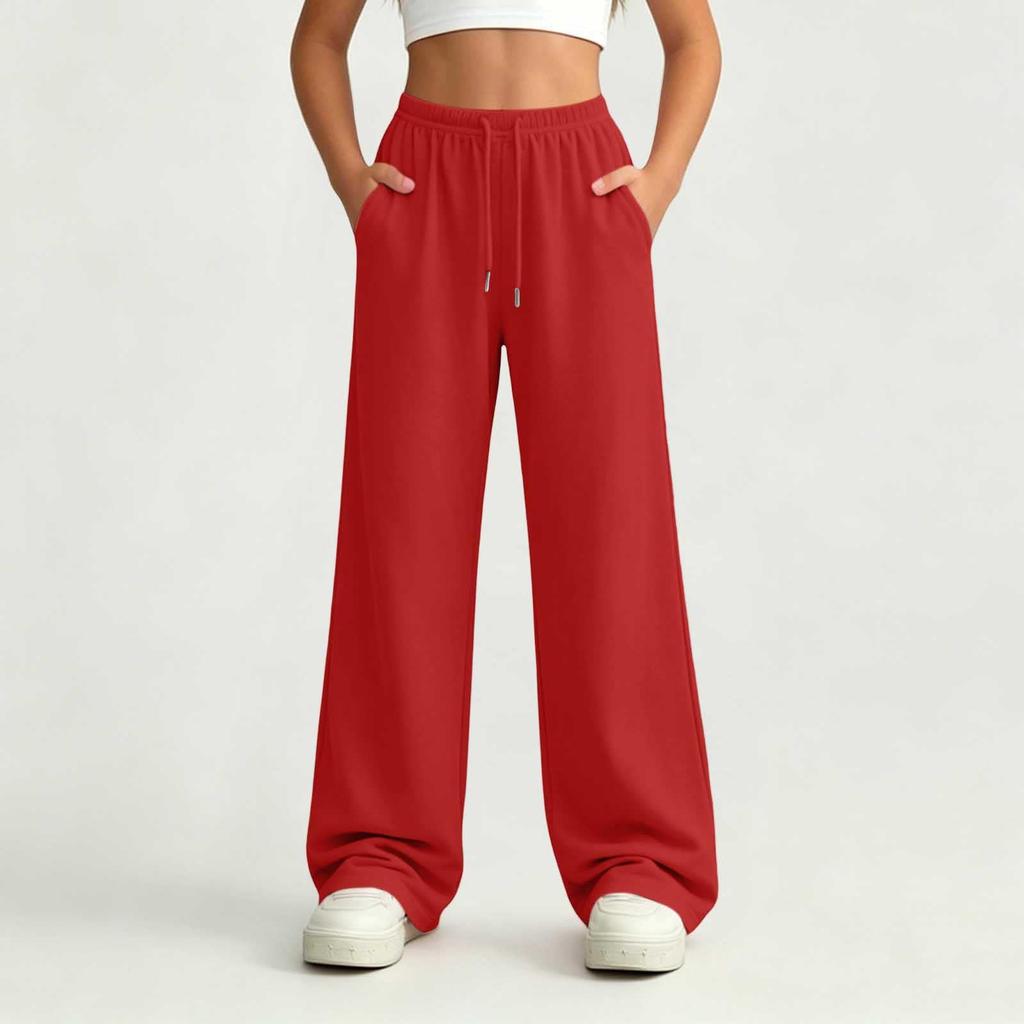 Pantalones de chándal anchos de pierna recta con cintura elástica de color para niñas mayores, para uso casual y deportivo
