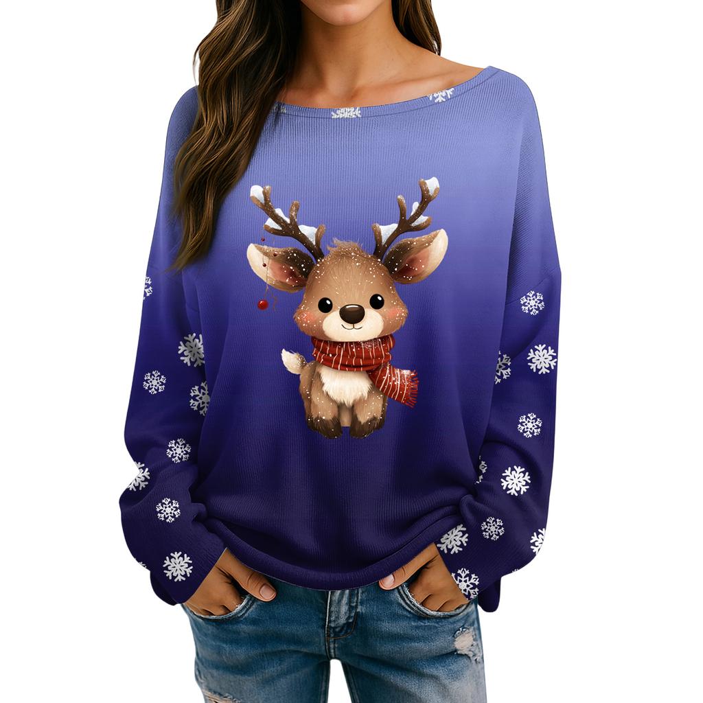 Womens  Fall Sweaters Long Sleeve Print Tops Pullover Sweaters Loose Dressy Casual Basic Clothes