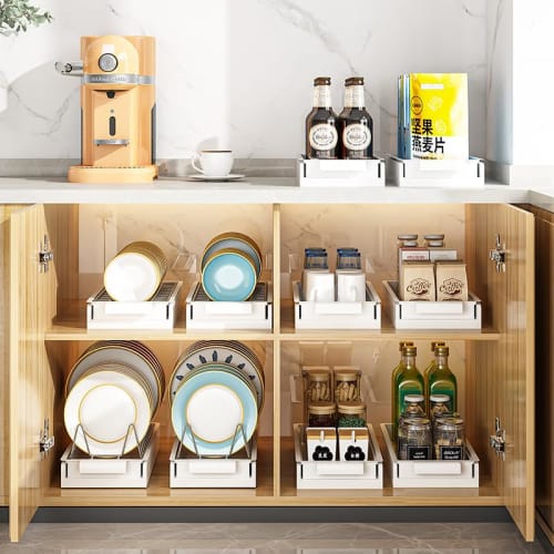 Sliding Under-Sink Storage Rack with Drawers, Kitchen Storage Rack, Condiment Rack, Dish Storage, 1/2 Tier, Large Capacity, Plastic and Carbon Steel,